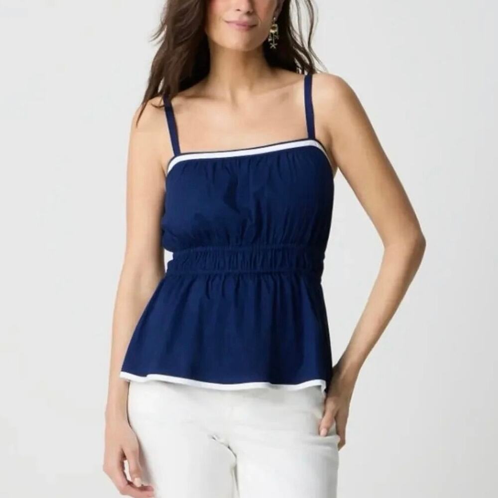 NWT J.Crew Factory Strappy Shirred Stretch Top Antique Navy Blue Size 14